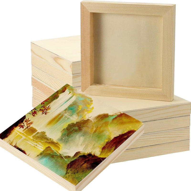 JOIKIT 14 Pack 6 x 6 x 0.78 Inch Wood Canvas Panels, Wooden Canvas Board Unfinished Square Wood Cradled Painting Panel Boards, Artist Wooden Canvases for Burning, Pouring, String Art, Crafts - Image 1